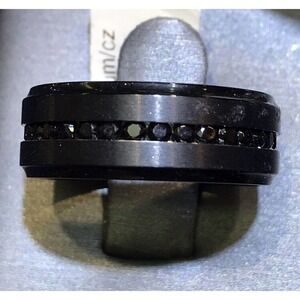 Mens Titanium/Cz Ring Sz9 Black/Black Unique Look New W Tags